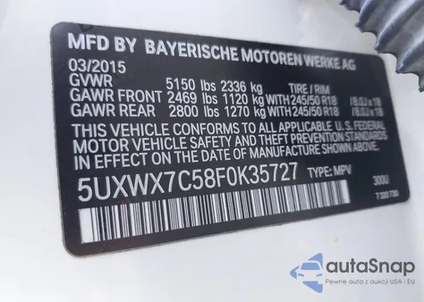 2015 BMW X3 xDrive35I из США, поврежденный, VIN 5UXWX7C58F0K35727